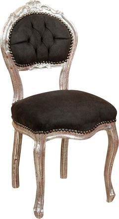Biscottini International Biscottini - Silla Antigua 90x45x42 Cm Sill&oacute;n Entrada Plata Luis Xvi Silla Tapizada Estilo Franc&eacute;s Sal&oacute;n Sill&oacute;n Dormitorio Tejido Negro