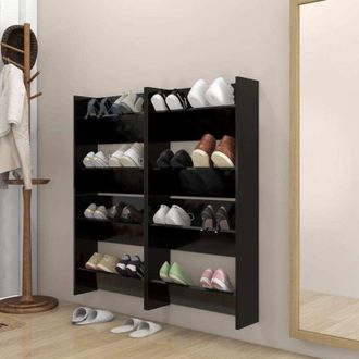 vidaXL Vidaxl - Wall Shoe Cabinets 4 pcs Black 60x18x60 cm Engineered Wood