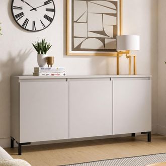 Terraneo Aparador Milarele, Buffet 3 Estantes, Apertura Con Puertas Made In Italy, 3 Puertas, 150x37x75h Cm Gris Claro
