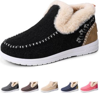 Generic Cozy Orthopedic Fleece Slip-On Boots, Women Men Warm Plush Lined Flat Shoes, Comfy Warm Anti-Slip Snow Boots (Black,5.5)