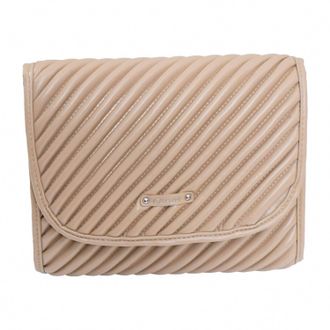 Joan & David Collection Womens Diagonal Quilted Hanging Toiletry Case In Tan