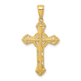 Diamond2Deal 10k Yellow Gold Stick Cross on Ornate Cross Pendant