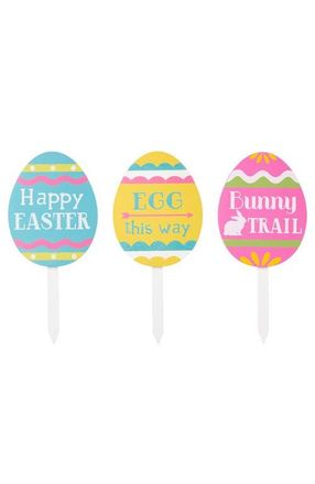 Glitzhome Set of 3 Wooden Easter Egg Chick Picks Yard Stakes in Blue at Nordstrom, Size Medium