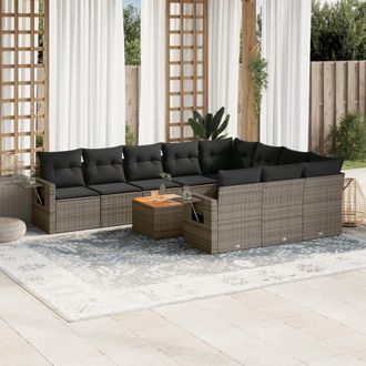vidaXL Set De Sof&aacute;s De Jard&iacute;n 11 Pzas Y Cojines Rat&aacute;n Sint&eacute;tico Negro Vidaxl