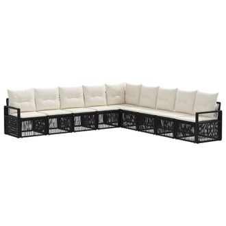 vidaXL Conjunto De Sof&aacute;s De Jard&iacute;n 9 Pcs Negro Rat&aacute;n Sint&eacute;tico Vidaxl
