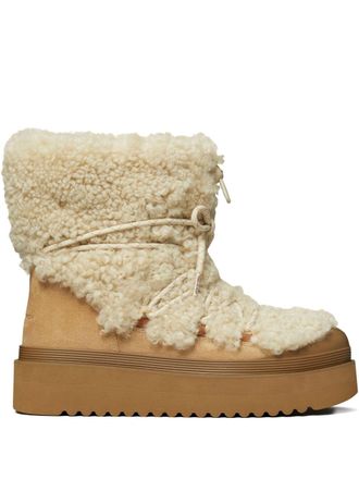 Tory Burch Womens Mellow Shearling Platform Boots