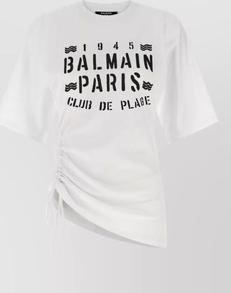 Balmain club graphic t shirt asymmetric hem drawstring