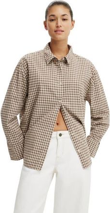 Cotton On Womens Sloane Oversized Shirt in Micro Check Honey Beige Rich at Nordstrom, Size 8