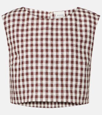Poss&eacute; Martina gingham linen crop top