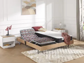 Vente-Unique Letto elettrico relax sole sospensioni materasso molle insacchettate e memory - motori OKIN - 2 x 90 x 200 cm - Quercia - PHANES di YSM&Eacute;E