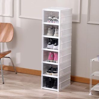 OEM Caja Para Zapatos - Plastico Rigido Transparente Blanco - Apilable Y Ventilada - Pack De 6