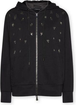 Elena Miro Katoenen sweatshirt met borduursel - Dames - Vesten met rits - Zwart - S - Katoen - Hoodies & sweatvesten