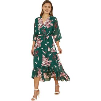 Yumi Floral Kimono Dipped Hem Dress in Green at Nordstrom, Size 14