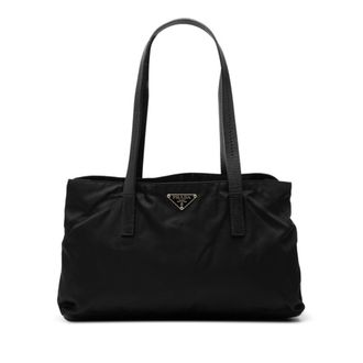 Prada Black Nylon Leather Handbag Tote Bag (Pre-Owned)