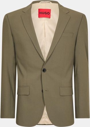 HUGO BOSS Hugo Mens Henry232x Solid Patterned Single Button Flap Pocket Blazer in Dark Beige - Size X-Small