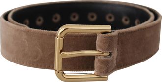 Dolce & Gabbana Womens Light Brown Velvet Gold Tone Logo Metal Buckle Belt Textile - One Size