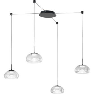 Fabas Luce Brena sospensione in vetro trasparente 4 luci a led cct 2700K - 3000K - 4000K- 40W - 4320 lm spostabile e dimmerabile a step
