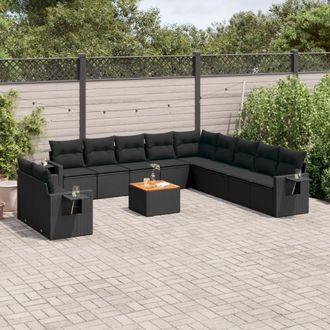 vidaXL Set De Sof&aacute;s De Jard&iacute;n 12 Piezas Cojines Rat&aacute;n Sint&eacute;tico Negro Vidaxl