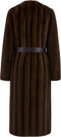 Max Mara Womens Faux Fur Coat With Waist Belt Hazelnut Polyester Jacket