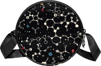 Generic Circle Crossbody Bag for Women, Chemistry Equation Small Sling Bag Daypack with Zipper Adjustable Shoulder Straps Casual Ladies Girls Round Purse