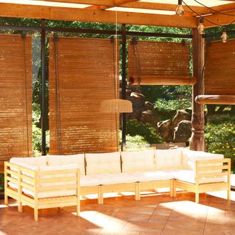 vidaXL Muebles De Jard&iacute;n 7 Piezas Cojines Madera De Pino Color Crema Vidaxl