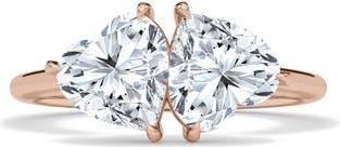 HauteCarat Lab Grown Diamond Twin Heart Ring in 18K Rose Gold at Nordstrom, Size 6.5