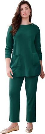 Roaman's Snap Button Boatneck Soft Knit Tunic in Emerald Green at Nordstrom, Size 28