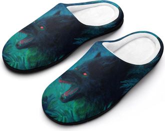 Generic Wolf Art Funny Mens Cotton Slippers Soft Non-Slip Rubber Sole House Slipper Indoor Outdoor