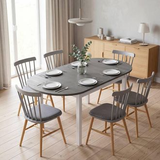 HOMCOM Foldable Dining Table, Solid Wood Drop Leaf Table, Grey