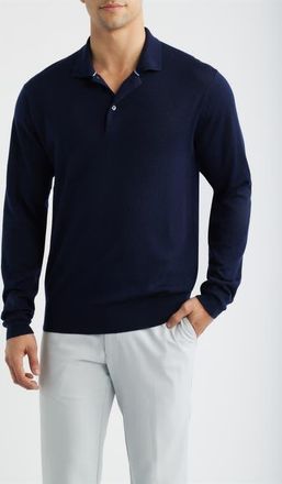 Greyson Saratoga Merino Wool Long Sleeve Polo in Maltese Blue at Nordstrom, Size Xx-Large