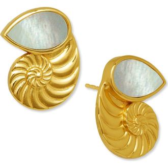 Ottoman Hands Nautilus Seashell Mother of Pearl Stud Earrings in Metallic Gold at Nordstrom