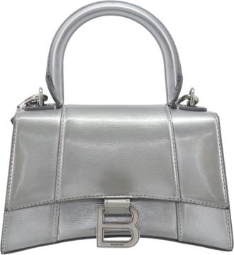 Balenciaga Hourglass Top Handle Leather Silver Leather Handbag (Pre-Owned)
