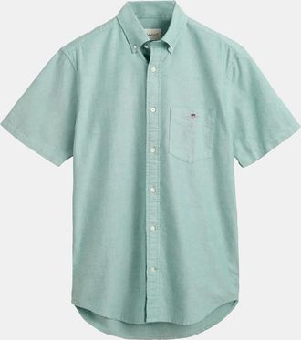 GANT Mens Regular-Fit Classic Short Sleeves Oxford Shirt - Green - Size: 40/Regular