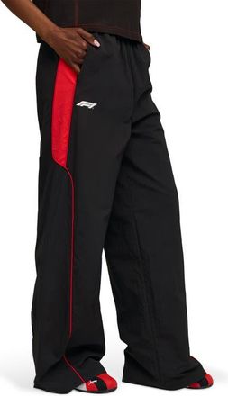 Puma Formula 1 Woven Nylon Wide Leg Pants in Puma Black at Nordstrom, Size X-Large