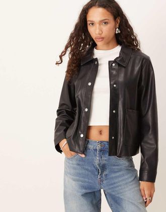 Vila Giacca taglio corto in pelle sintetica nera-Nero