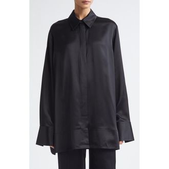 Toteme Oversize Soft Tuxedo Button-Up Shirt in Black at Nordstrom, Size 00 Us