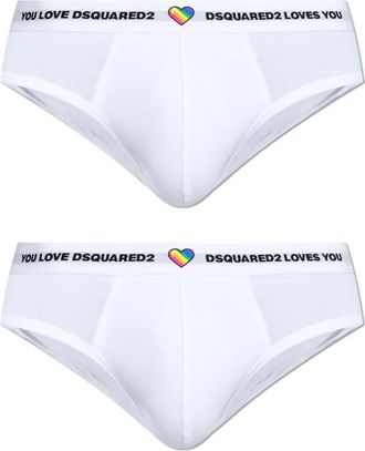 Dsquared2 Twee-pack briefs met logo - Heren - Onderbroek - Wit - 2XL - Katoen - Ondergoed