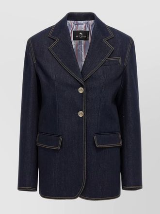 Etro denim blazer with contrast stitching and front pockets