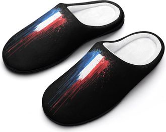 Generic French Flag Colorful Cotton Womens Slip-on Slippers Winter Warm House Shoes with Rubber Sole for Home Office Hotel