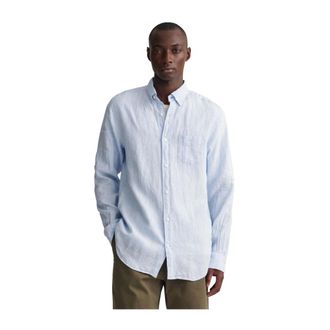 GANT Regular Fit gestreept linnen overhemd - Heren - Casual Overhemden - Blauw - 3XL - Linnen - Overhemden