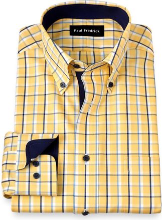 Paul Fredrick Non-iron Cotton Check Dress Shirt With Contrast Trim