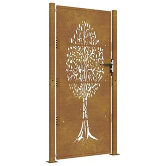 Berkfield Home Garden Gate 105x205 cm Corten Steel Tree Design in Brown