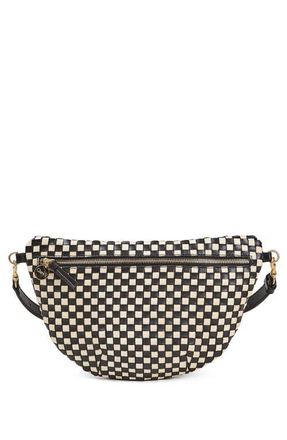 Clare Vivier Grande Woven Leather Belt Bag in Black And Cream Checker at Nordstrom