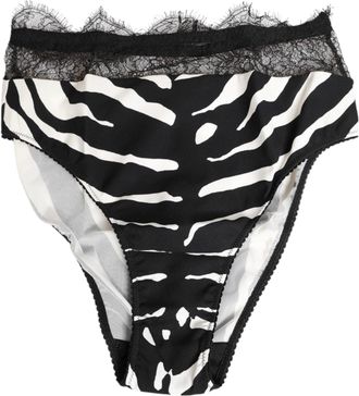 Dolce & Gabbana Womens Zebra-Print Silk With Lace Trim Briefs Black Elastane Polyamide Bodysuits