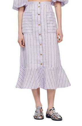 Sandro Blondy Stripe Linen Blend Skirt in Lilas /Noir at Nordstrom Rack, Size 2 Us / 34 Fr