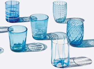 Zafferano Melting Pot Set 6 Bicchieri Monocolore - Acquamarina - Vetro Soffiato a Mano, 32 cl - Tumbler Artigianali per Acqua e Cocktail - Zafferano