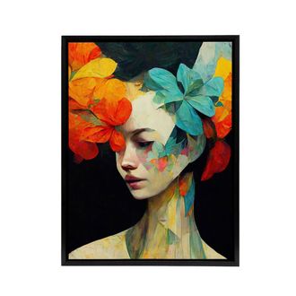 Artery8 Floral Feminine Abstract Portrait Framed Canvas Wall Art Print | Size: W24 x H32