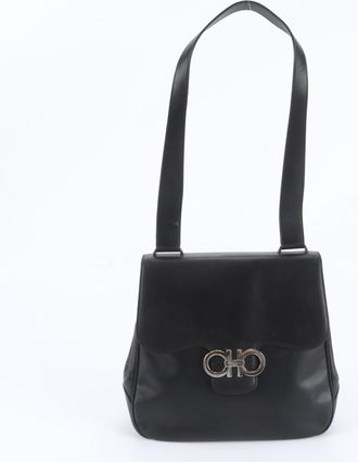 Ferragamo Black Leather Shoulder Bag Tote Bag (Pre-Owned)