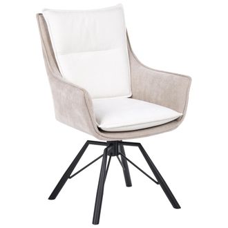 Beliani Silla Moderna Con Asiento Envolvente Giratoria Base De Metal De Chenilla Beige Y Blanco Crema Anneberg