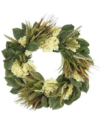 Creative Displays Inc. 29In Rustic Fall Wreath With Magnolia Leaves, Hydrangeas & Wheat